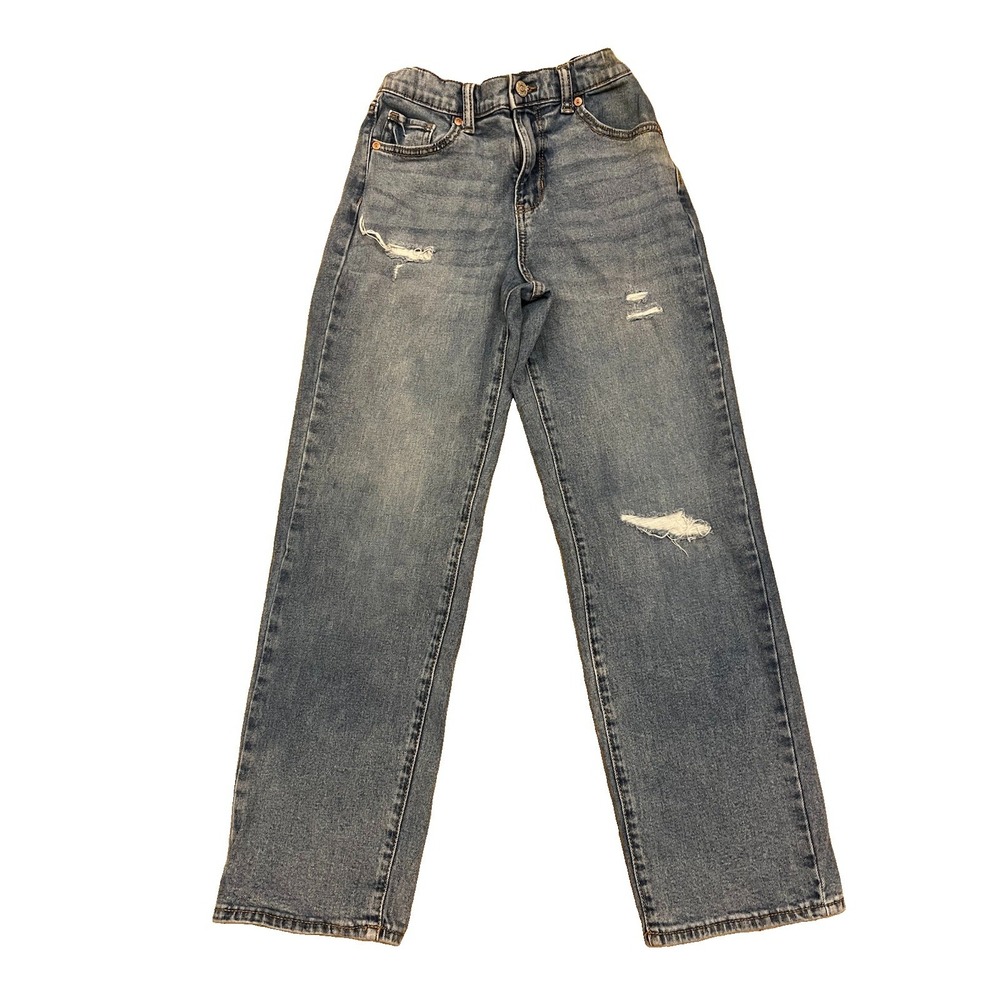 Jordache Girls Jeans Distressed Straight Leg Adjustable Waist Lt Wash Sz 12
